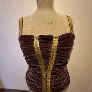 Gorgeous 2 Piece Brown Velvet Shrug and Ruched Tank Top